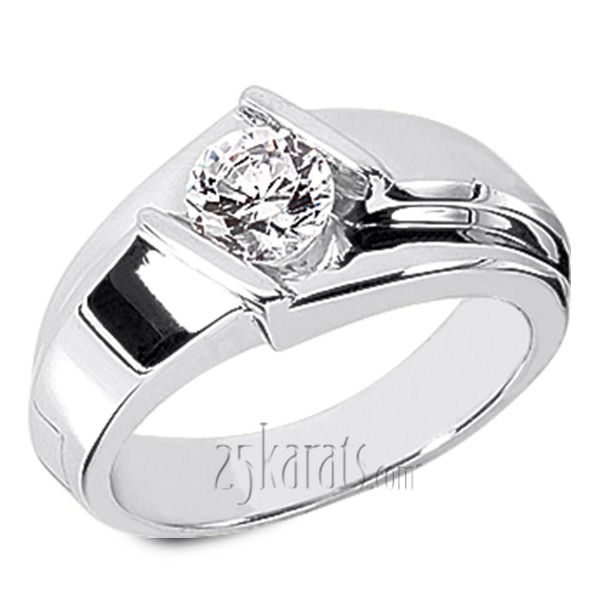 14K white gold 0.75 ct. Bar Set Solitaire Diamond Men's Ring - main view