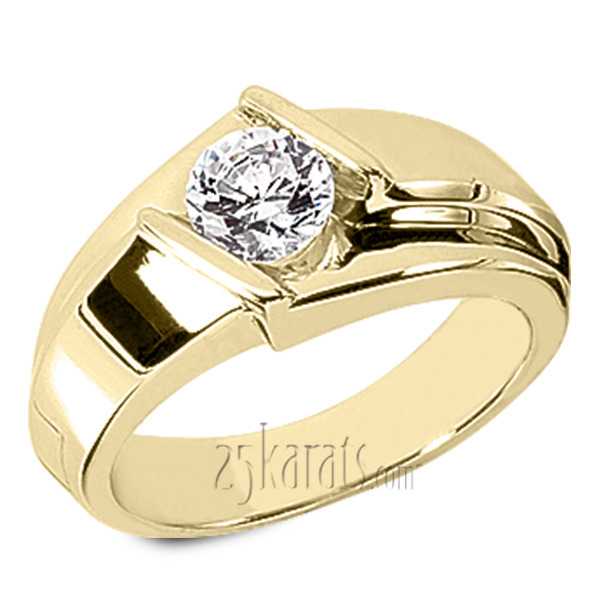 14K white gold 0.75 ct. Bar Set Solitaire Diamond Men's Ring - alternate view 2