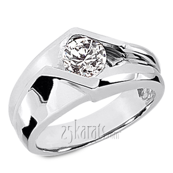 Dazzling Bar Set Round Diamond Solitaire Men's Ring (1.00ct)