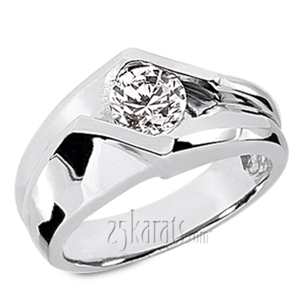 14K white gold Dazzling Bar Set Round Diamond Solitaire Men's Ring (1.00ct) - main view