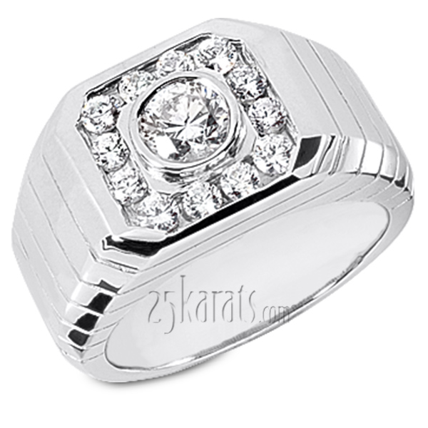 Halo Style Set Fancy Diamond Men Ring (0.68.ct.tw)