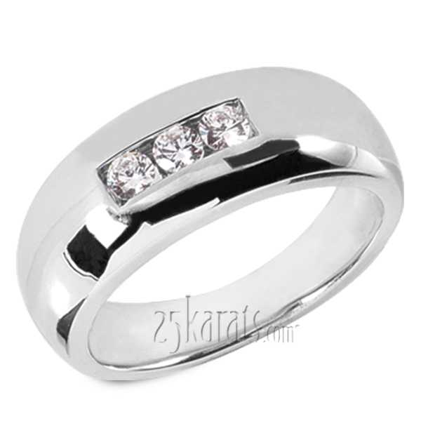 Three Stone Low Dome Diamond Man Ring (0.30 ct.tw)