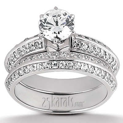 14K white gold Double Row Pave Set Round Diamond Bridal Ring - alternate view 7