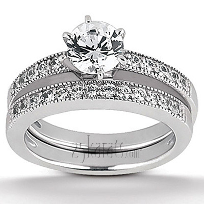 14K white gold Milgrain Edge Bead Set Woman's Diamond Bridal Ring (0.26 ct. tw.) - alternate view 3