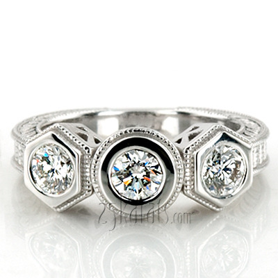 14K white gold Three Stone Antique Bezel Set Diamond Engagement Ring (1.00 ct. tw.) - alternate view 10