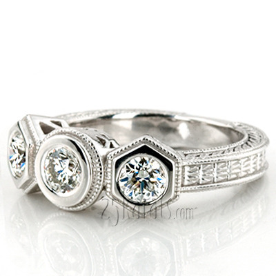 14K white gold Three Stone Antique Bezel Set Diamond Engagement Ring (1.00 ct. tw.) - alternate view 11
