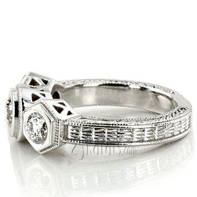 14K white gold Three Stone Antique Bezel Set Diamond Engagement Ring (1.00 ct. tw.) - alternate view 12