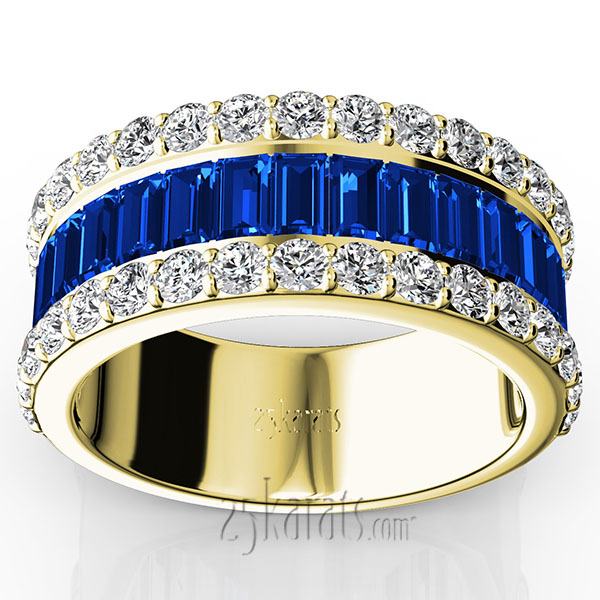14K white gold Sapphire Baguette And Round Brilliant Diamond Anniversary Band - alternate view 3