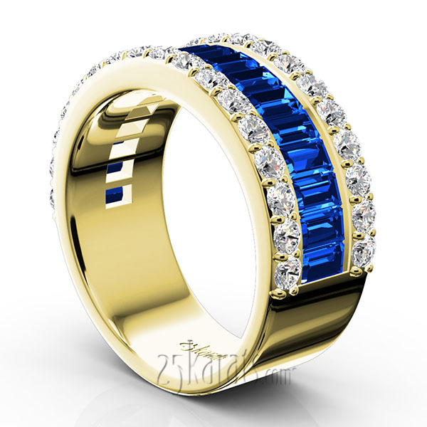 14K white gold Sapphire Baguette And Round Brilliant Diamond Anniversary Band - alternate view 4