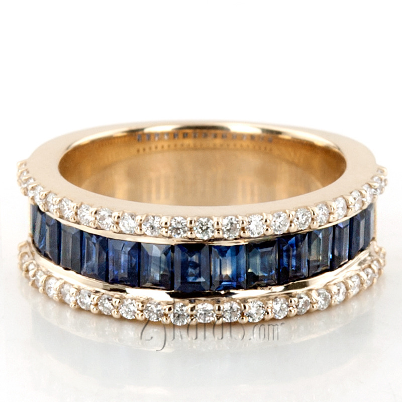 14K white gold Sapphire Baguette And Round Brilliant Diamond Anniversary Band - alternate view 7