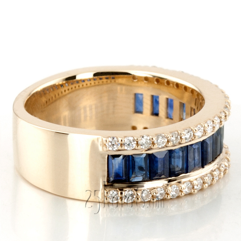 14K white gold Sapphire Baguette And Round Brilliant Diamond Anniversary Band - alternate view 8
