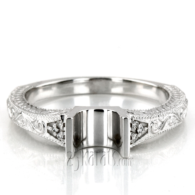 14K white gold Tension Set Antique Design Engagement Ring (0.03ct. tw.) - alternate view 10
