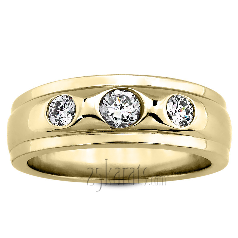 14K white gold 0.60 ct. Bezel Set Three Stone Diamond Men's Ring - main view