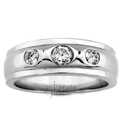 0.60 ct. Bezel Set Three Stone Diamond Men's Ring thumbnail 2