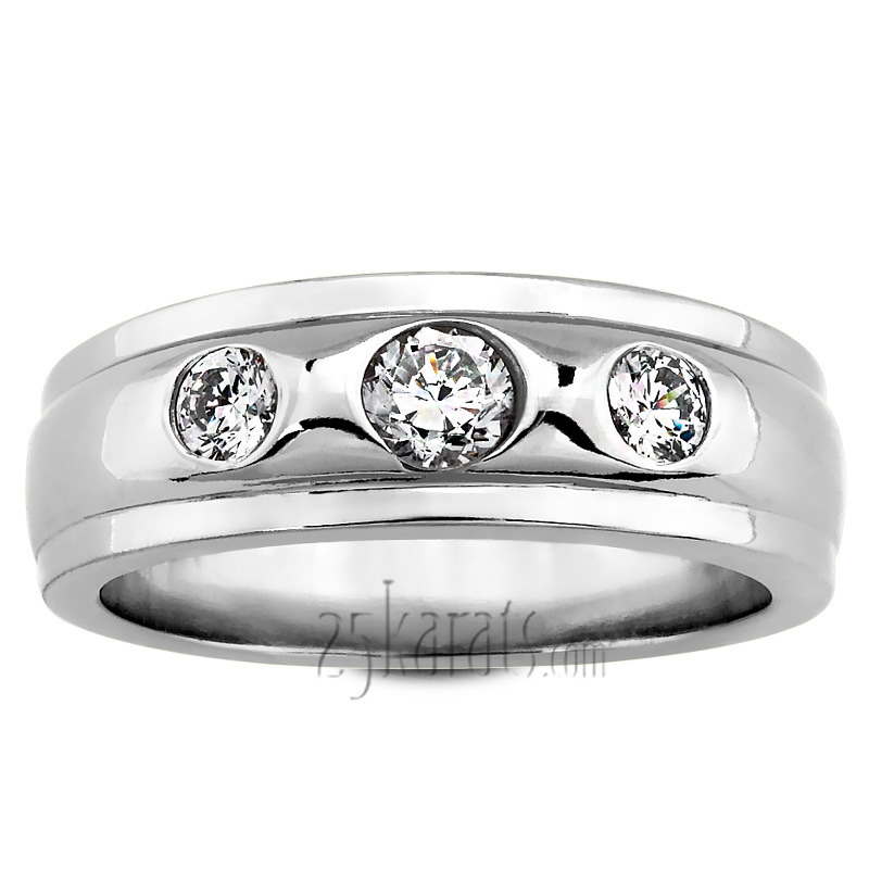 14K white gold 0.60 ct. Bezel Set Three Stone Diamond Men's Ring - alternate view 2