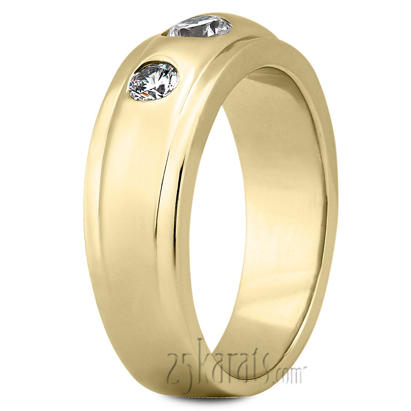 14K white gold 0.60 ct. Bezel Set Three Stone Diamond Men's Ring - alternate view 3