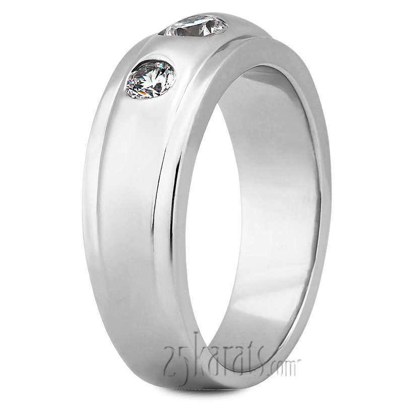 14K white gold 0.60 ct. Bezel Set Three Stone Diamond Men's Ring - alternate view 4