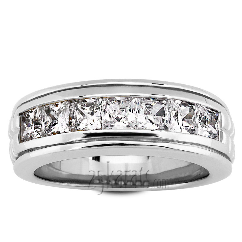 14K white gold 2.10 ct. tw. Princess Cut Diamond Men's Ring - main view