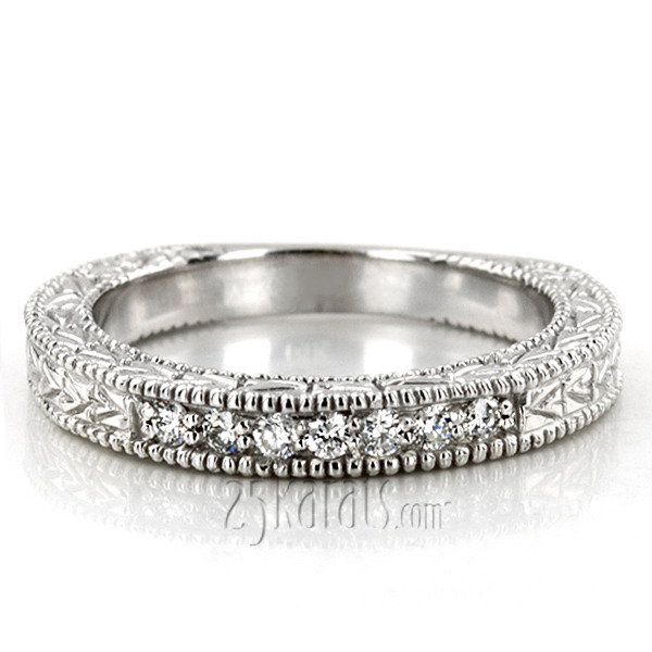 14K white gold Antique Design Engraved Diamond Anniversary Band (0.70 ct. tw.) - alternate view 5