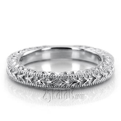 Hand Engraved Vintage Wedding Ring with Filigree and Milgrain thumbnail 4