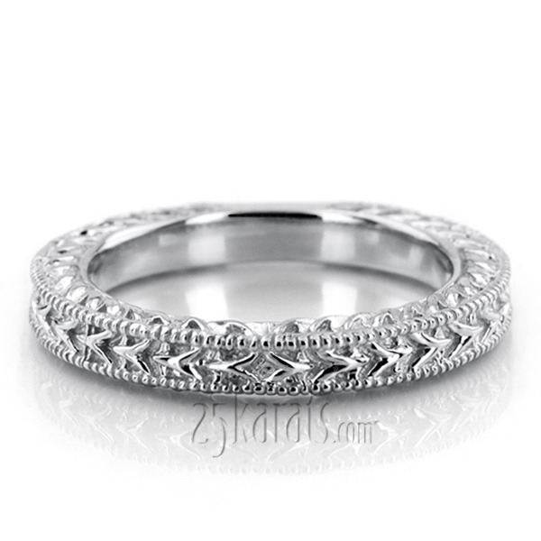 14K white gold Hand Engraved Vintage Wedding Ring with Filigree and Milgrain - alternate view 4