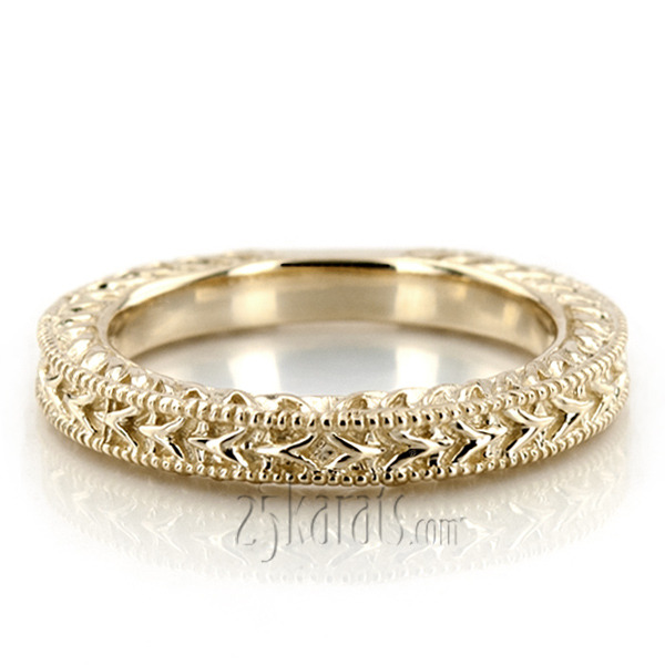 14K white gold Hand Engraved Vintage Wedding Ring with Filigree and Milgrain - alternate view 5