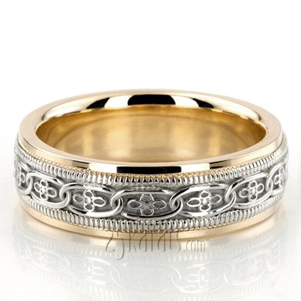 Classic Floral Carved Celtic Wedding Ring 