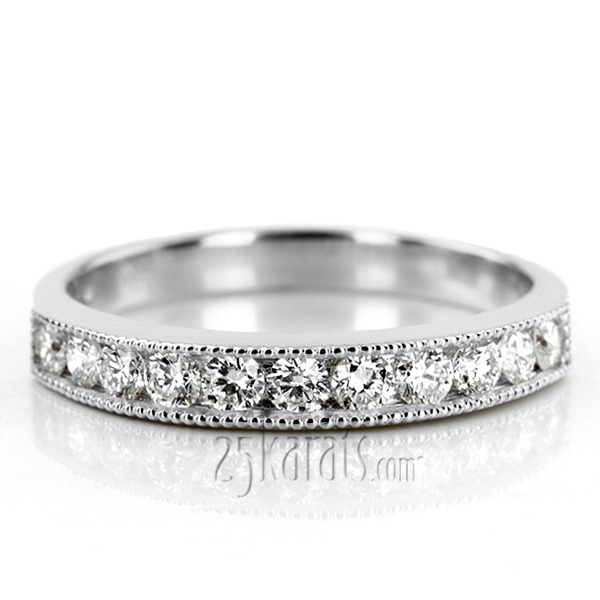 14K white gold Crafted Milgrain Channel Diamond Wedding Band (1 ct. tw.) - main view