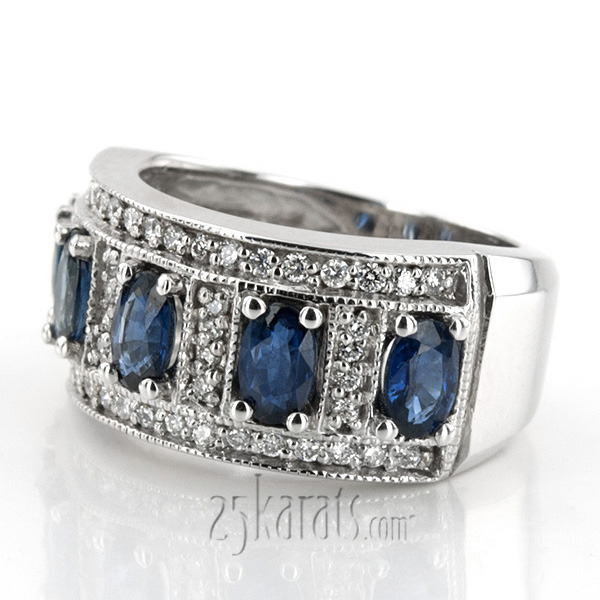 14K white gold Oval Sapphire and Diamond Women Ring (3/8 ct. tw.) - alternate view 2