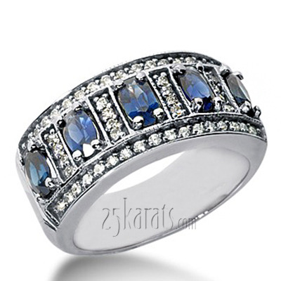 14K white gold Oval Sapphire and Diamond Women Ring (3/8 ct. tw.) - alternate view 3