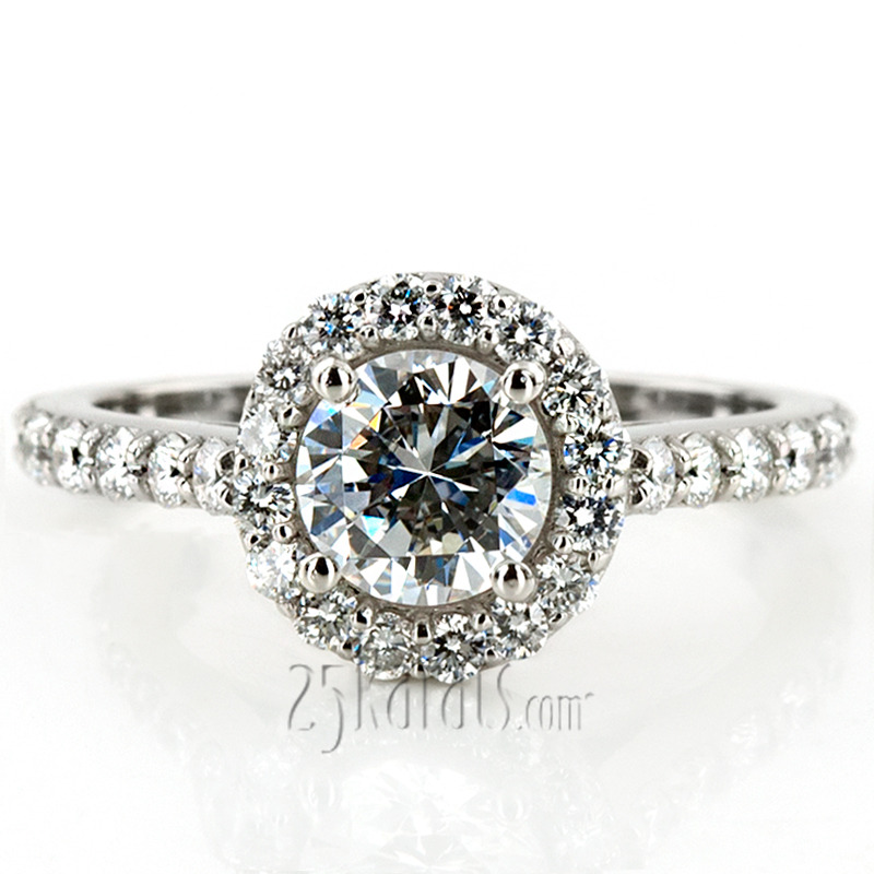 14K white gold Halo Style Pave Set Diamond Engagement Ring (3/4 ct. tw.) - alternate view 5