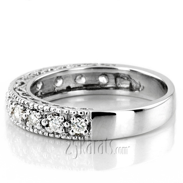 14K white gold Antique Filigree Round Diamond Wedding Band (1/3 ct. tw.) - alternate view 3