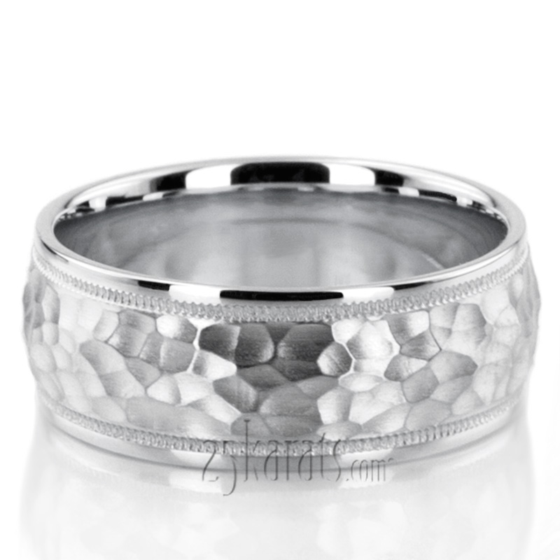 Elegant Hammer Carved Design Wedding Ring 