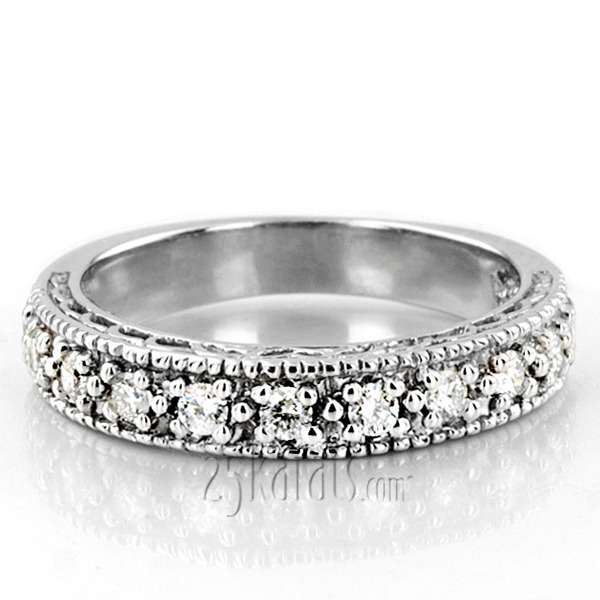 14K white gold Antique Filigree Round Diamond Wedding Band (1/3 ct. tw.) - alternate view 4
