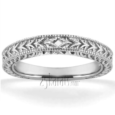 14K white gold Hand Engraved Vintage Wedding Ring with Filigree and Milgrain - alternate view 6