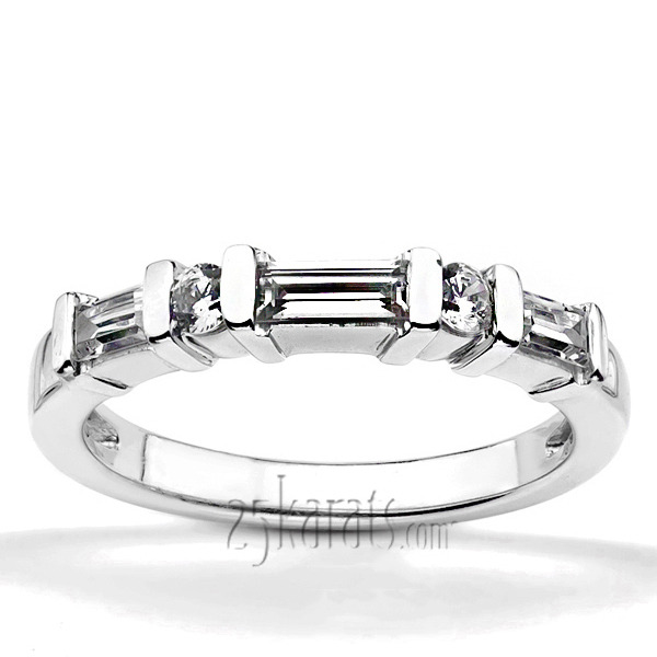 14K white gold Round and Baguette Combination Bar Set Diamond Bridal Ring (0.60 ct. tw.) - alternate view 5