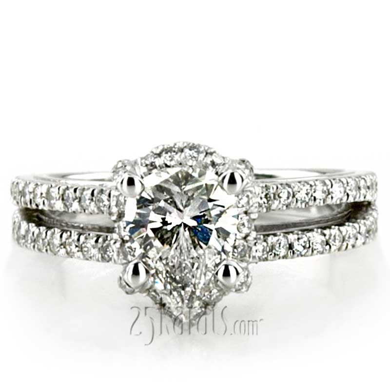 14K white gold Pear Shape Halo Antique Scroll Engagement Ring (5/8 ct. tw.) - alternate view 11