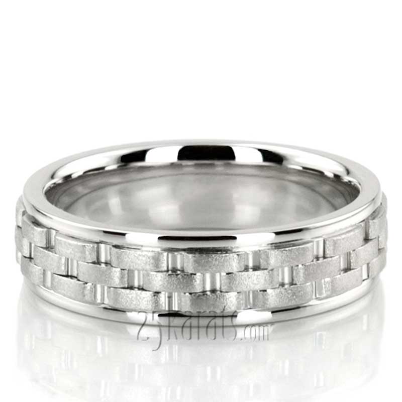 Contemporary Rolex Style Fancy Carved Wedding Ring 