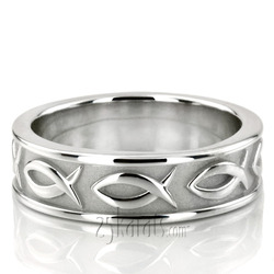 Ichthus Jesus Fish Motif Christian Wedding Band 