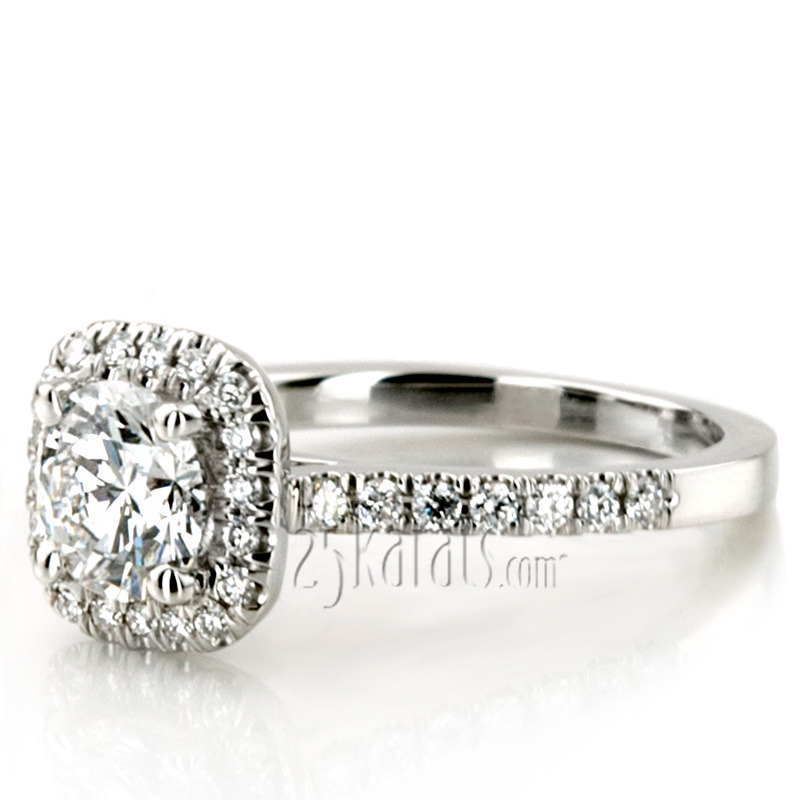 14K white gold Hand Forged Cushion Halo Engagement Ring (1/3 ct. tw.) - alternate view 5