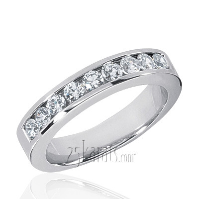 14K white gold 0.90 ct. Round Cut Channel Set Diamond Men's Wedding Ring - main view