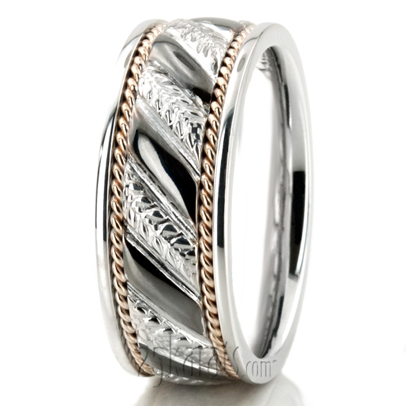 Grooved Hand Woven Wedding Band  - view 5