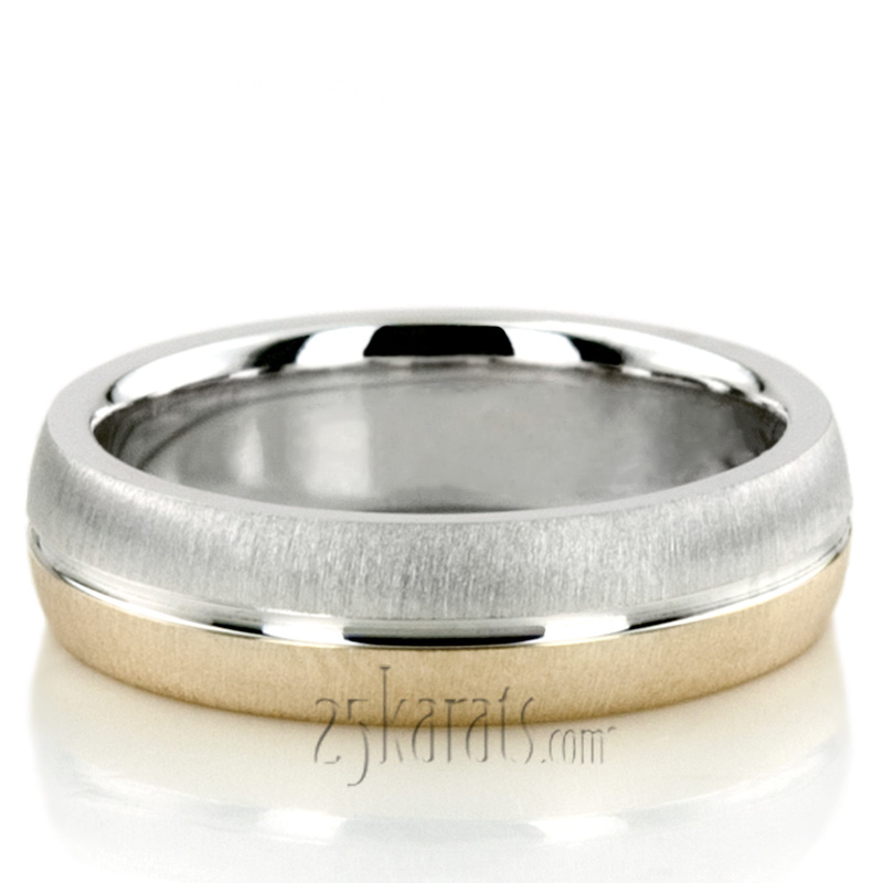 Symmetrical Two-Tone Basic Carved Wedding Ring 