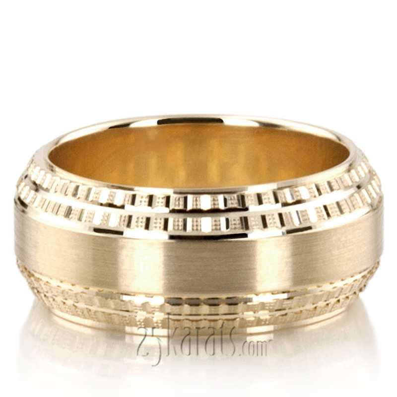 14K all yellow gold 9mm. satin High-Center-Designer-Wedding-Ring - alternate view 6