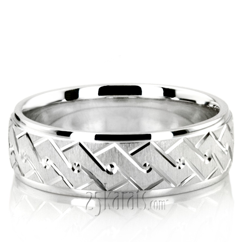 Double Helix Design Diamond Cut Wedding Band 