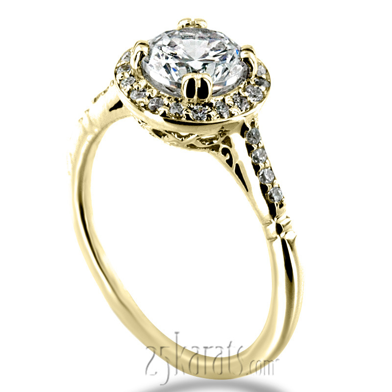 14K white gold Micro Pave Halo Antique Inspired Diamond Engagement Ring (1/5 ct. tw.) - alternate view 2