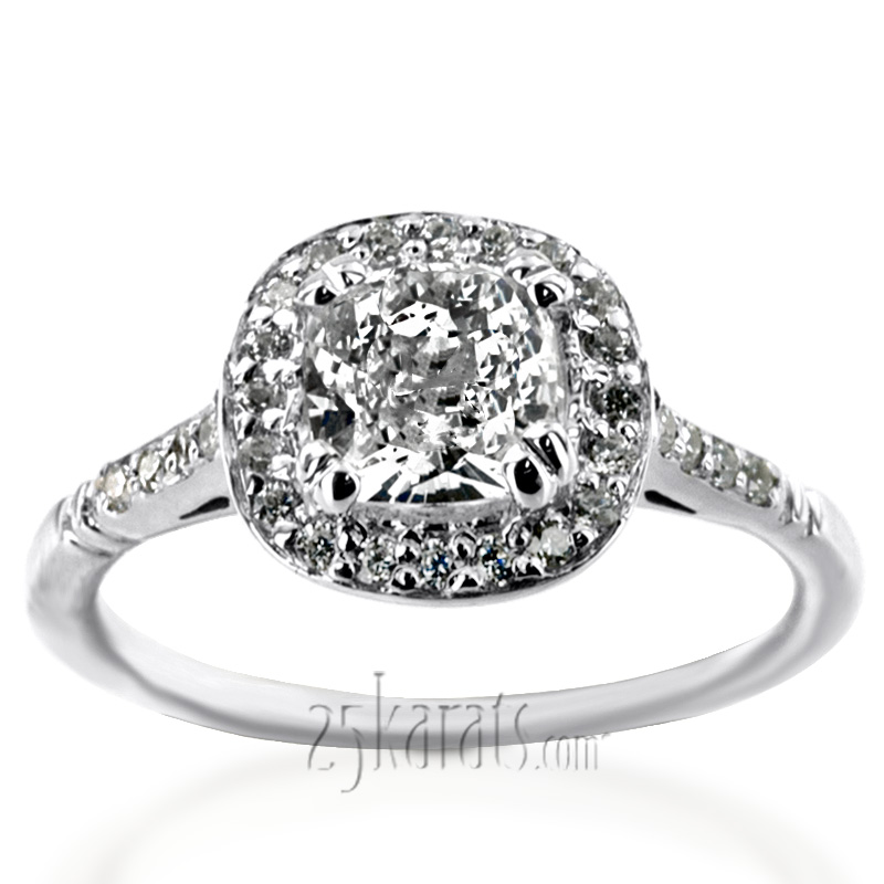 Micro Pave Cushion Halo Antique Inspired Engagement Ring (1/5 ct. t.w.)