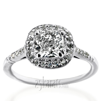 Micro Pave Cushion Halo Antique Inspired Engagement Ring (1/5 ct. t.w.)