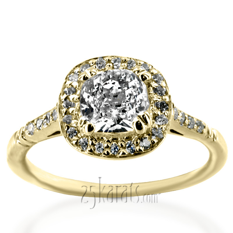 14K white gold Micro Pave Cushion Halo Antique Inspired Engagement Ring (1/5 ct. tw.) - alternate view 2