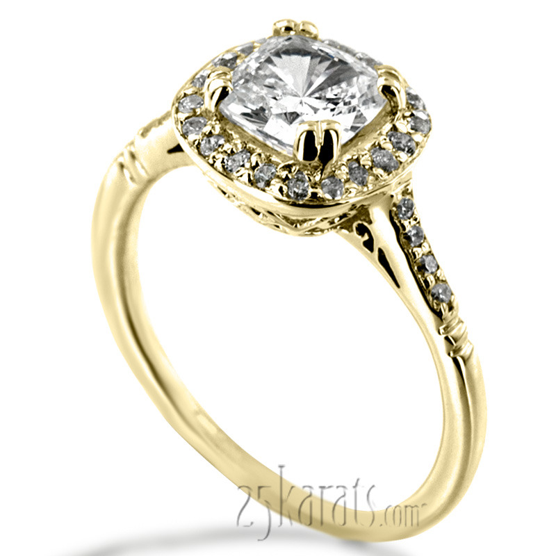 14K white gold Micro Pave Cushion Halo Antique Inspired Engagement Ring (1/5 ct. tw.) - alternate view 4